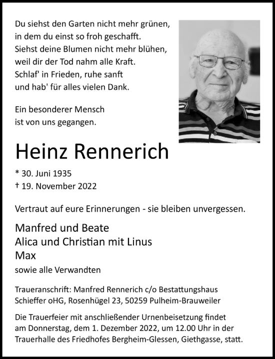 Anzeige von Heinz Rennerich von  Werbepost 