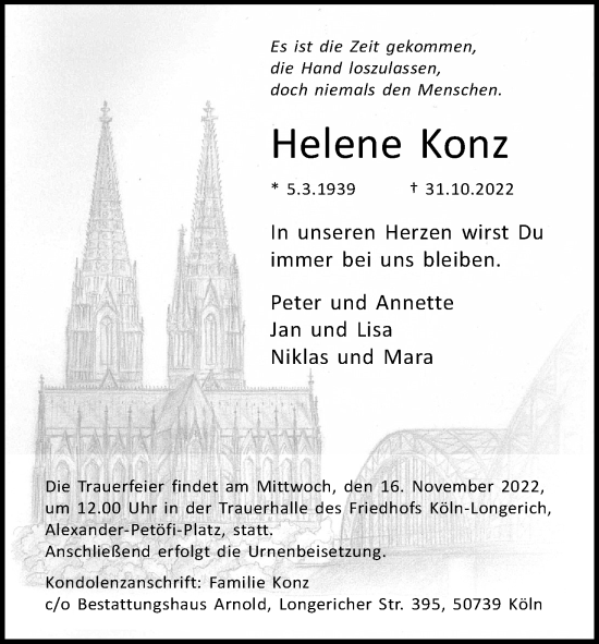 Anzeige von Helene Konz von Kölner Stadt-Anzeiger / Kölnische Rundschau / Express