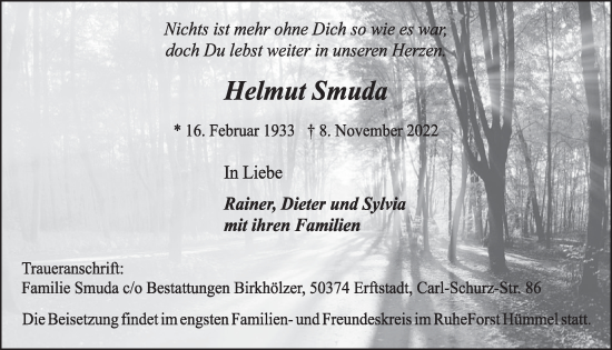 Anzeige von Helmut Smuda von  Werbepost 