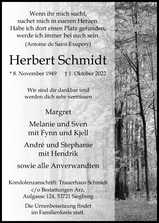 Anzeige von Herbert Schmidt von Kölner Stadt-Anzeiger / Kölnische Rundschau / Express