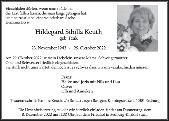 Anzeige von Hildegard Sibilla Keuth von  Werbepost 