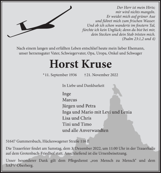 Anzeige von Horst Kruse von  Anzeigen Echo 