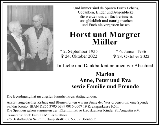 Anzeige von Horst Müller von  Schlossbote/Werbekurier 