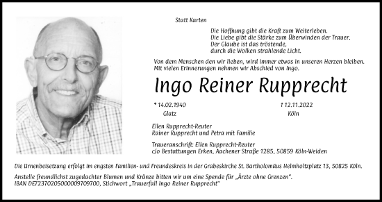 Anzeige von Ingo Reiner Rupprecht von Kölner Stadt-Anzeiger / Kölnische Rundschau / Express