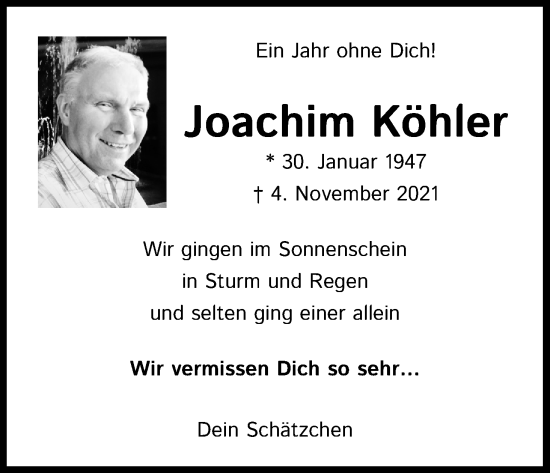 Anzeige von Joachim Köhler von Kölner Stadt-Anzeiger / Kölnische Rundschau / Express