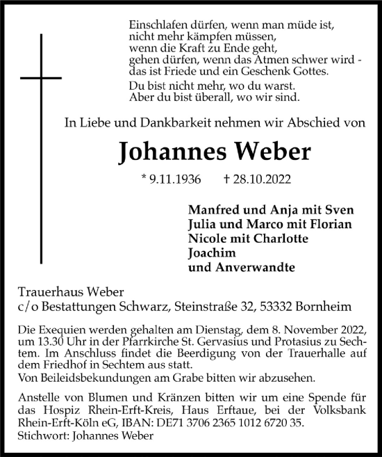 Anzeige von Johannes Weber von  Schlossbote/Werbekurier 