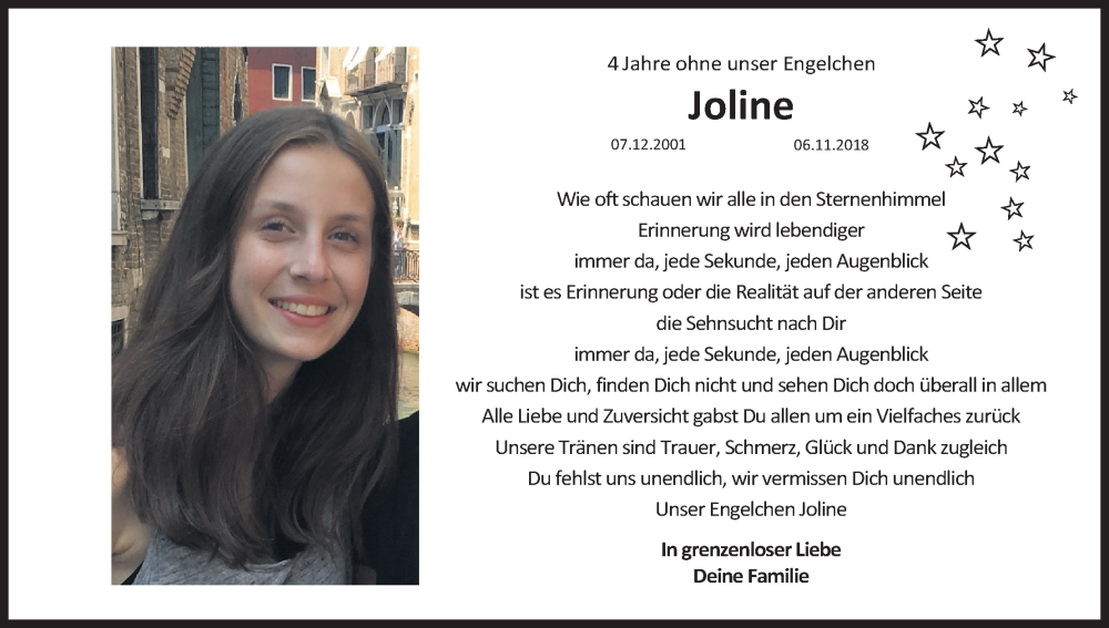  Traueranzeige für Joline Schöngen vom 05.11.2022 aus Kölner Stadt-Anzeiger / Kölnische Rundschau / Express
