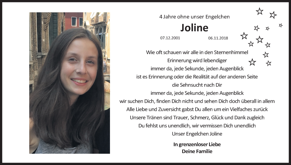 Traueranzeige für Joline Schöngen vom 18.07.2023 aus Kölner Stadt-Anzeiger / Kölnische Rundschau / Express