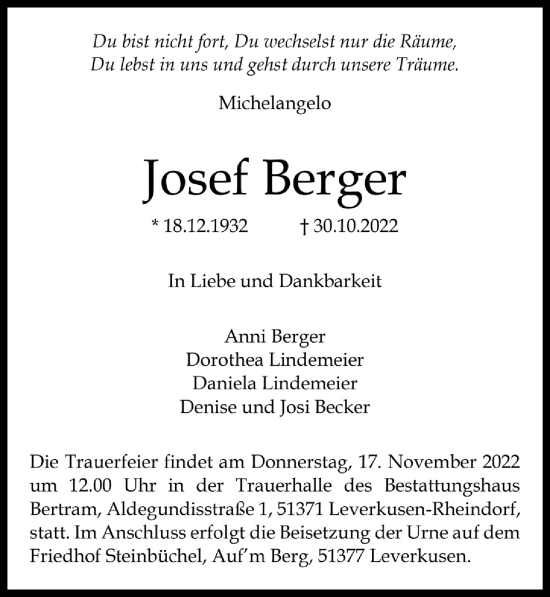 Anzeige von Josef Berger von  Lokale Informationen 