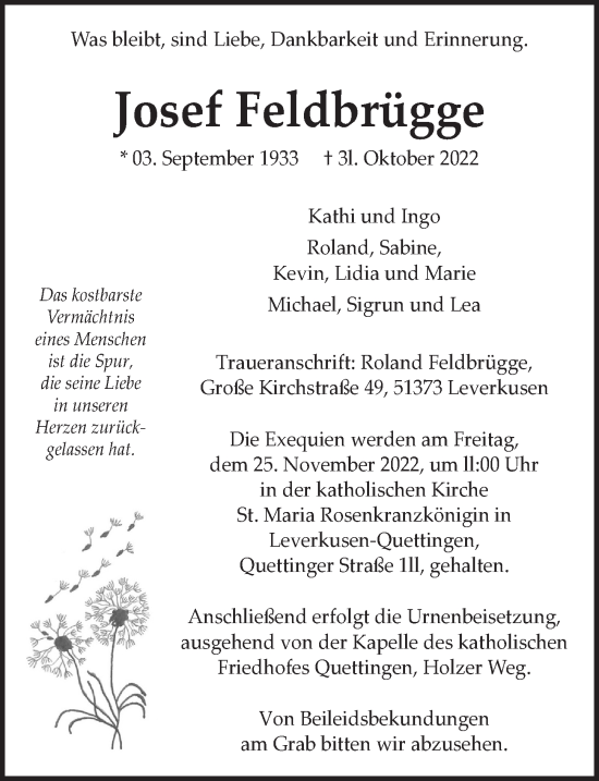 Anzeige von Josef Feldbrügge von  Lokale Informationen 