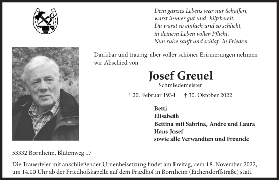Anzeige von Josef Greuel von  Schaufenster/Blickpunkt 