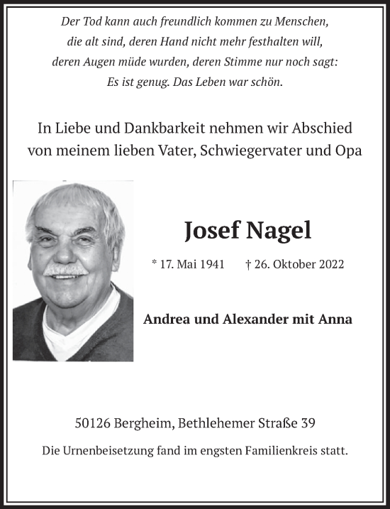 Anzeige von Josef Nagel von  Werbepost 