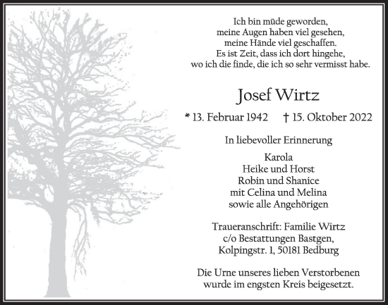 Anzeige von Josef Wirtz von  Werbepost 