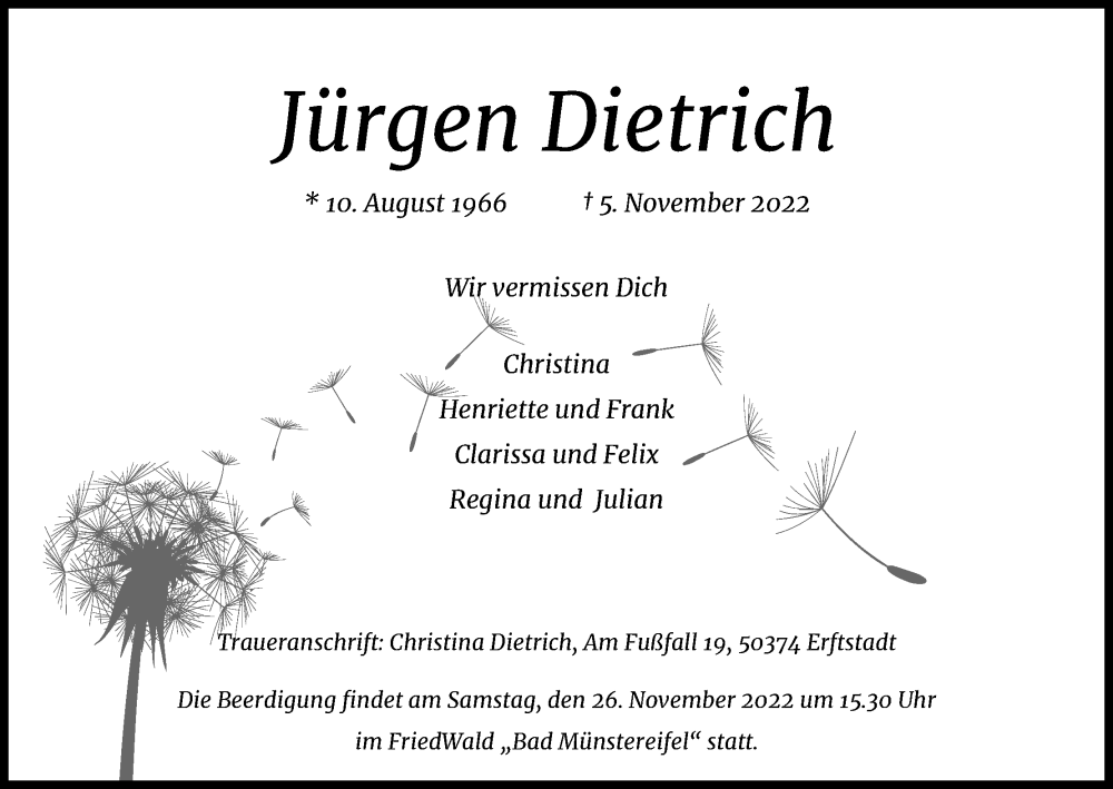  Traueranzeige für Jürgen Dietrich vom 12.11.2022 aus Kölner Stadt-Anzeiger / Kölnische Rundschau / Express