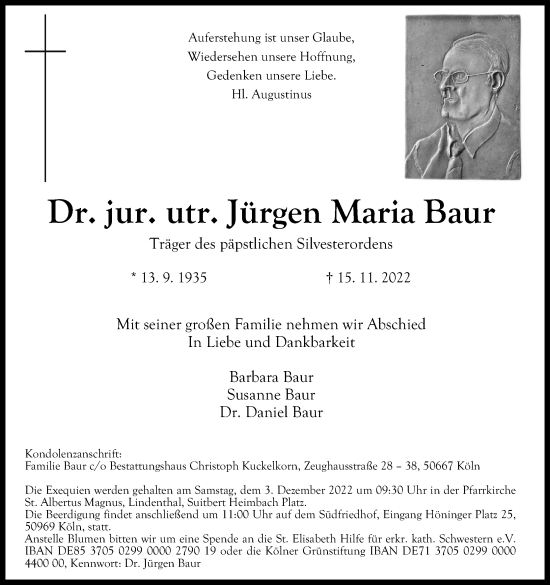 Anzeige von Jürgen Maria Baur von Kölner Stadt-Anzeiger / Kölnische Rundschau / Express