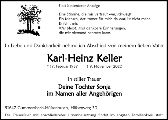 Anzeige von Karl-Heinz Keller von  Anzeigen Echo 