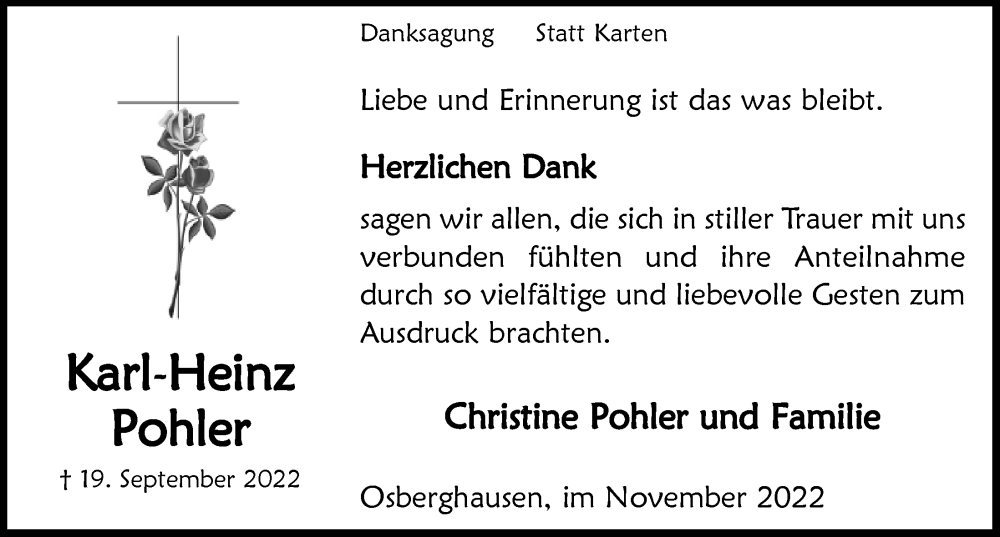  Traueranzeige für Karl-Heinz Pohler vom 04.11.2022 aus  Anzeigen Echo 