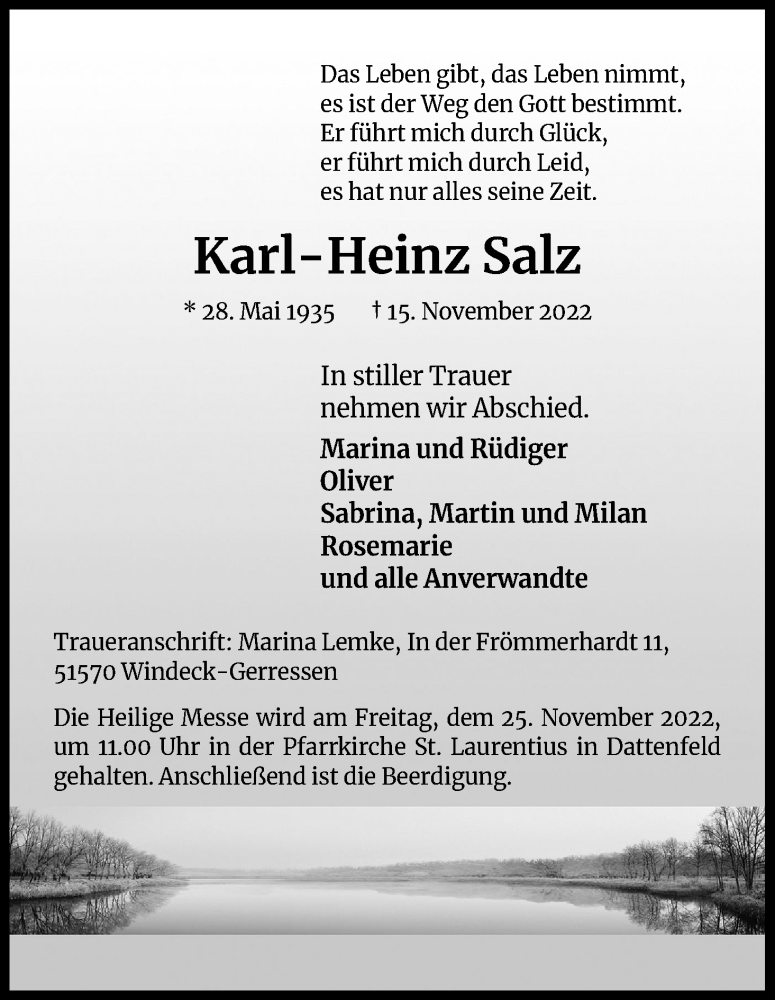  Traueranzeige für Karl-Heinz Salz vom 23.11.2022 aus Kölner Stadt-Anzeiger / Kölnische Rundschau / Express