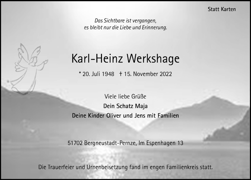  Traueranzeige für Karl-Heinz Werkshage vom 25.11.2022 aus  Anzeigen Echo 
