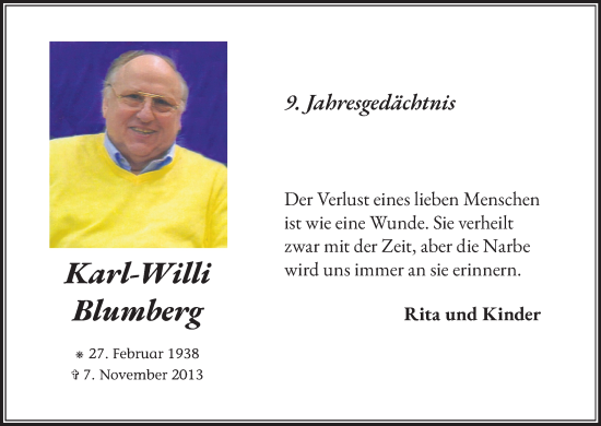 Anzeige von Karl-Willi Blumberg von Kölner Stadt-Anzeiger / Kölnische Rundschau / Express