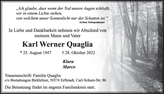 Anzeige von Karl Werner Quaglia von  Werbepost 