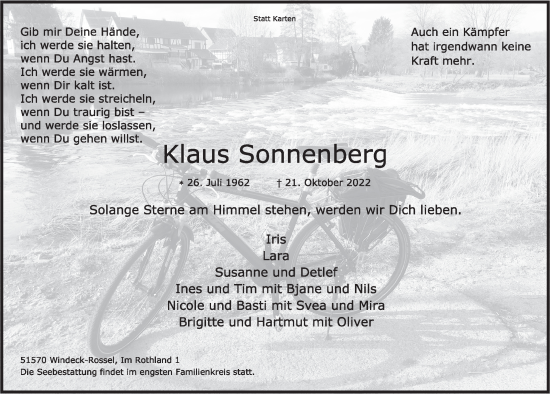 Anzeige von Klaus Sonnenberg von  Lokalanzeiger 