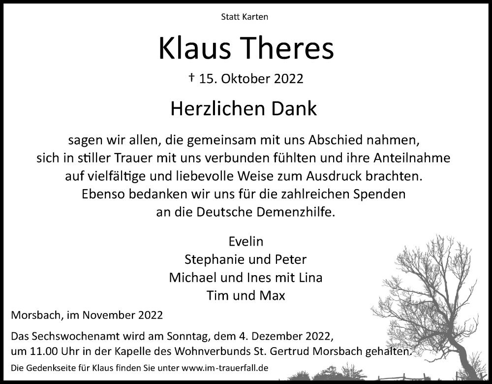  Traueranzeige für Klaus Theres vom 30.11.2022 aus Kölner Stadt-Anzeiger / Kölnische Rundschau / Express