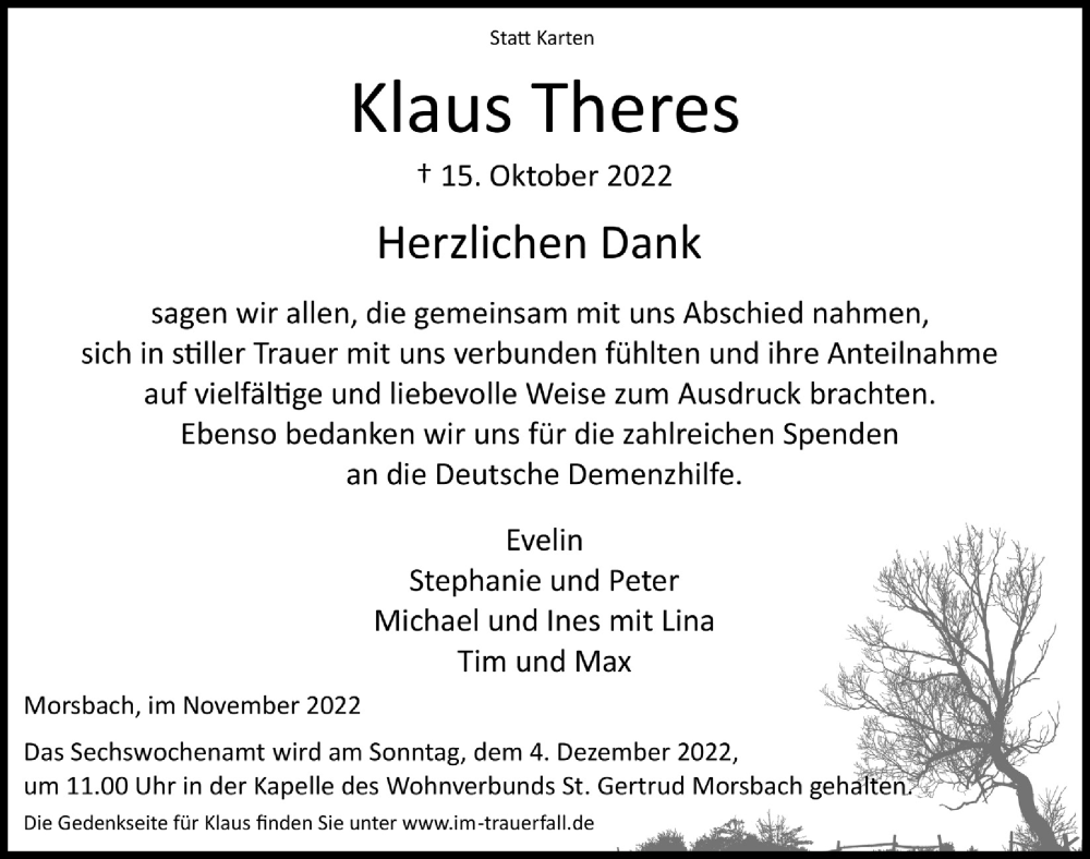  Traueranzeige für Klaus Theres vom 25.11.2022 aus  Lokalanzeiger 