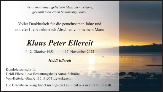 Anzeige von Klaus Peter Ellereit von Kölner Stadt-Anzeiger / Kölnische Rundschau / Express