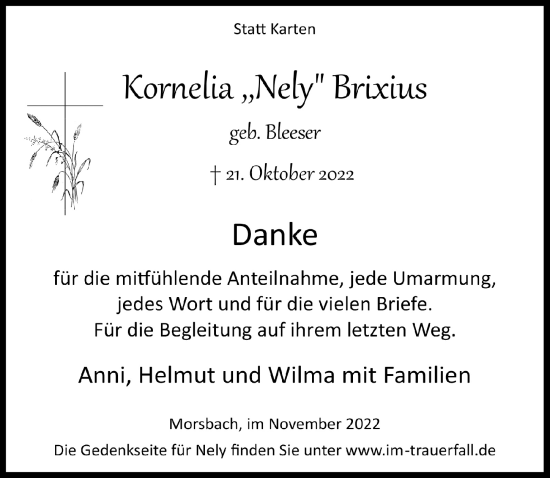 Anzeige von Kornelia Brixius von  Lokalanzeiger 