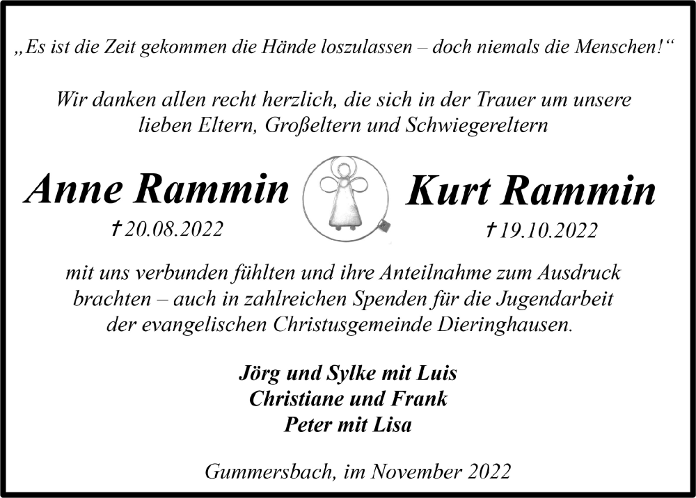  Traueranzeige für Kurt Rammin vom 25.11.2022 aus  Anzeigen Echo 