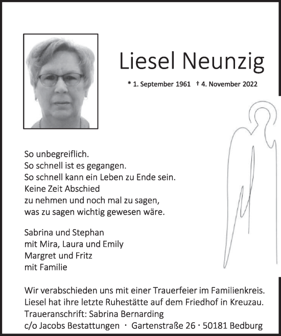 Anzeige von Liesel Neunzig von  Werbepost 