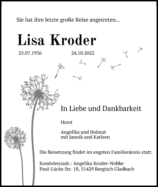 Anzeige von Lisa Kroder von Kölner Stadt-Anzeiger / Kölnische Rundschau / Express