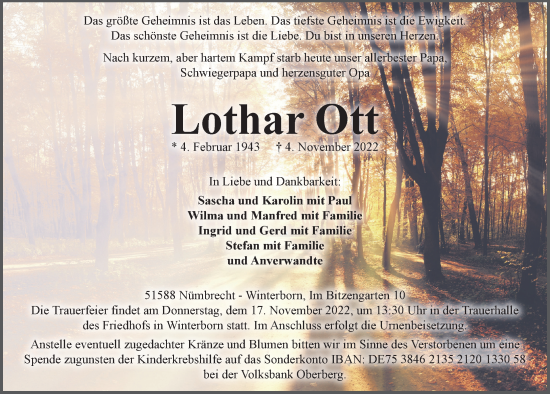 Anzeige von Lothar Ott von  Lokalanzeiger 