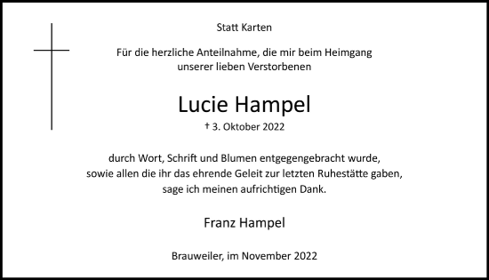 Anzeige von Lucie Hampel von  Wochenende 