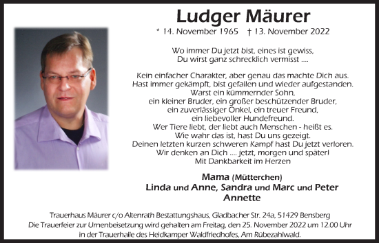 Anzeige von Ludger Mäurer von  Bergisches Handelsblatt 