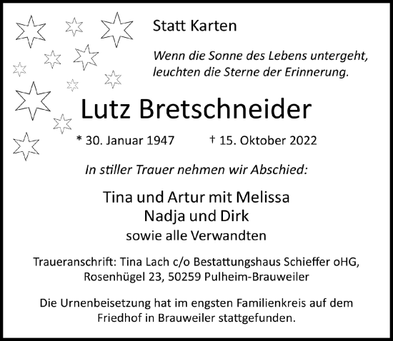 Anzeige von Lutz Bretschneider von  Wochenende 