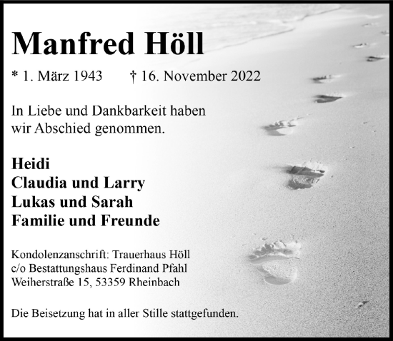 Anzeige von Manfred Höll von  Schaufenster/Blickpunkt 