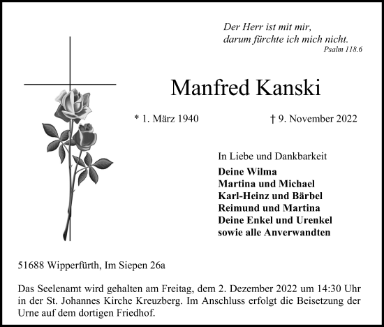 Anzeige von Manfred Kanski von Kölner Stadt-Anzeiger / Kölnische Rundschau / Express