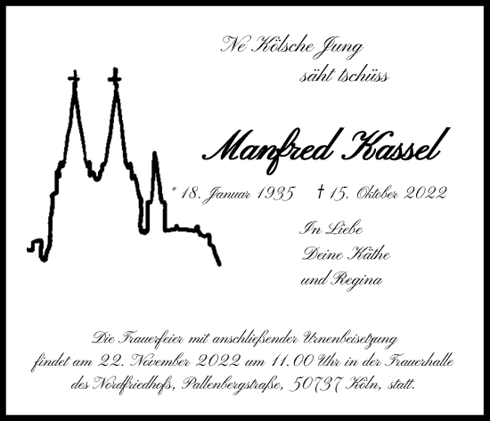 Anzeige von Manfred Kassel von Kölner Stadt-Anzeiger / Kölnische Rundschau / Express