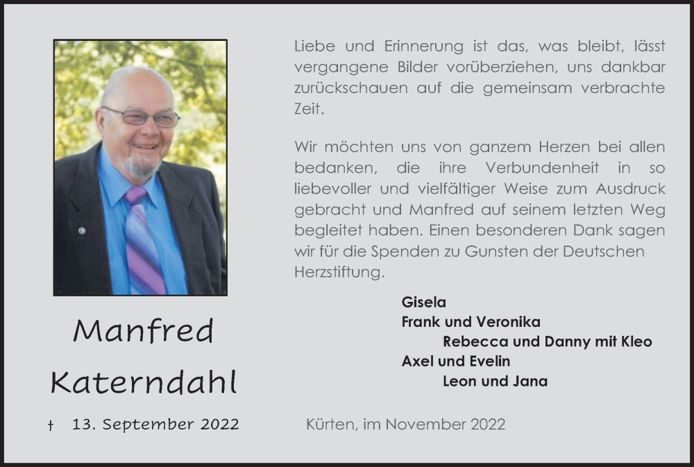  Traueranzeige für Manfred Katerndahl vom 05.11.2022 aus Kölner Stadt-Anzeiger / Kölnische Rundschau / Express