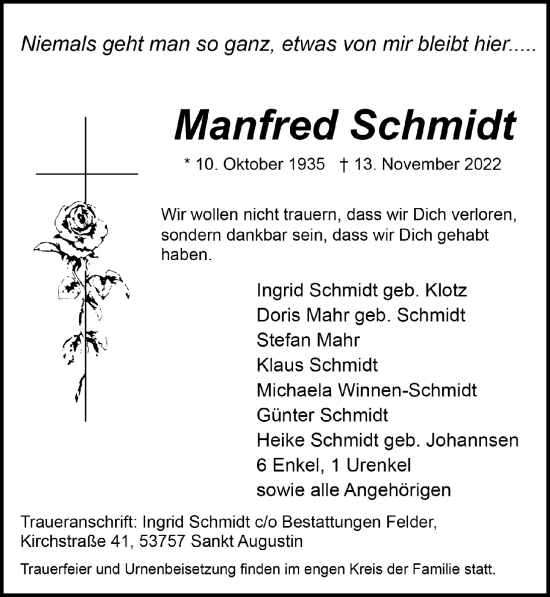 Anzeige von Manfred Schmidt von  Extra Blatt 