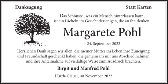 Anzeige von Margarete Pohl von  Wochenende 