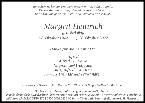 Anzeige von Margrit Heinrich von Kölner Stadt-Anzeiger / Kölnische Rundschau / Express
