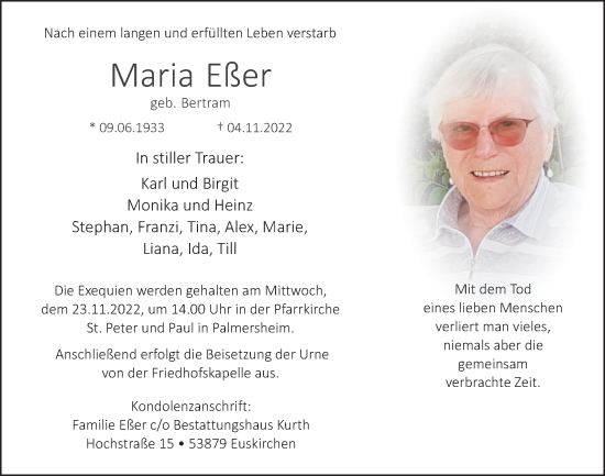 Anzeige von Maria Eßer von  Blickpunkt Euskirchen 