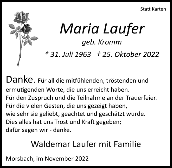 Anzeige von Maria Laufer von  Lokalanzeiger 