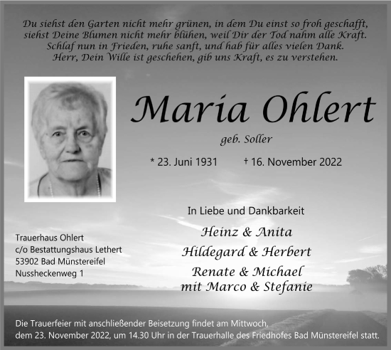 Anzeige von Maria Ohlert von  Blickpunkt Euskirchen 