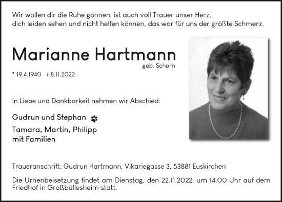 Anzeige von Marianne Hartmann von  Blickpunkt Euskirchen 