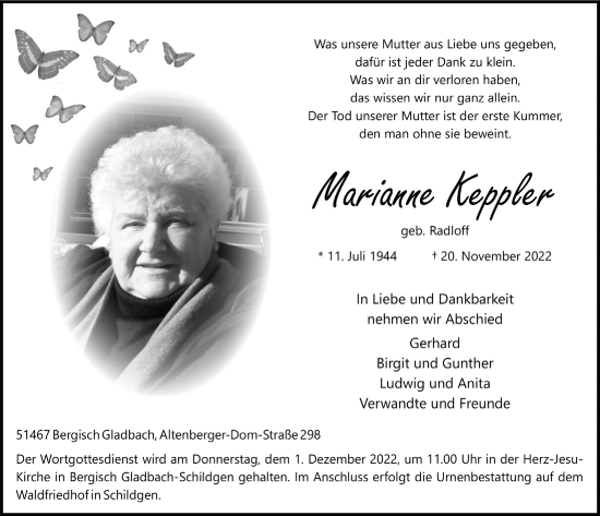 Anzeige von Marianne Keppler von  Bergisches Handelsblatt 