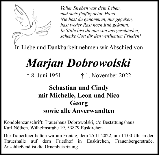 Anzeige von Marjan Dobrowolski von  Blickpunkt Euskirchen 